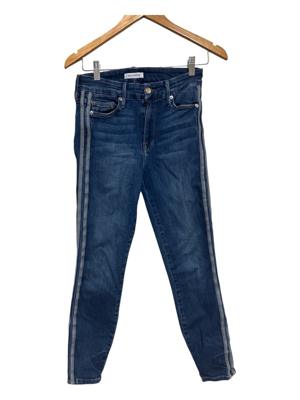 GOOD AMERICAN Good Legs Skinny Crop with Gray Side Stripes 4/27